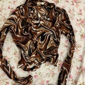 Y2k cropped button down mesh shirt